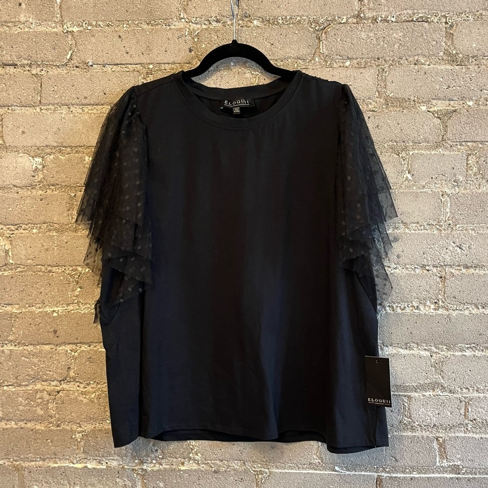 Eloquii Black Top with Lace Sleeves - Size 22/24